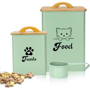 Cat Food Storage Container with Scoop, 2PCS Cat Food Storage Container with Lids Airtight, Cat Treat Jars for Kitchen Counter-7+3Lbs, Cat Cookie Jar for Storage,Saga Green