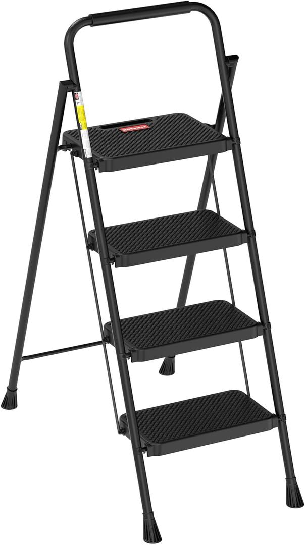 HBTower Step Ladder, Step Stool Foldable for Adults with Wide Anti-Slip Pedal, Lightweight 4 Step Ladders for Home (Black)