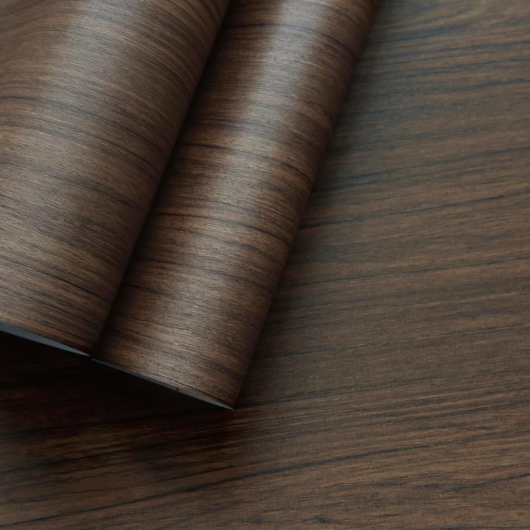 Walnut Wood Grain Contact Paper Peel and Stick Self Adhesive Wallpaper Dark Brown Wood Contact Paper for Furniture Countertops Bubble Free Design Thick Removable Waterproof Top Vinyl Wrap 31''x157''