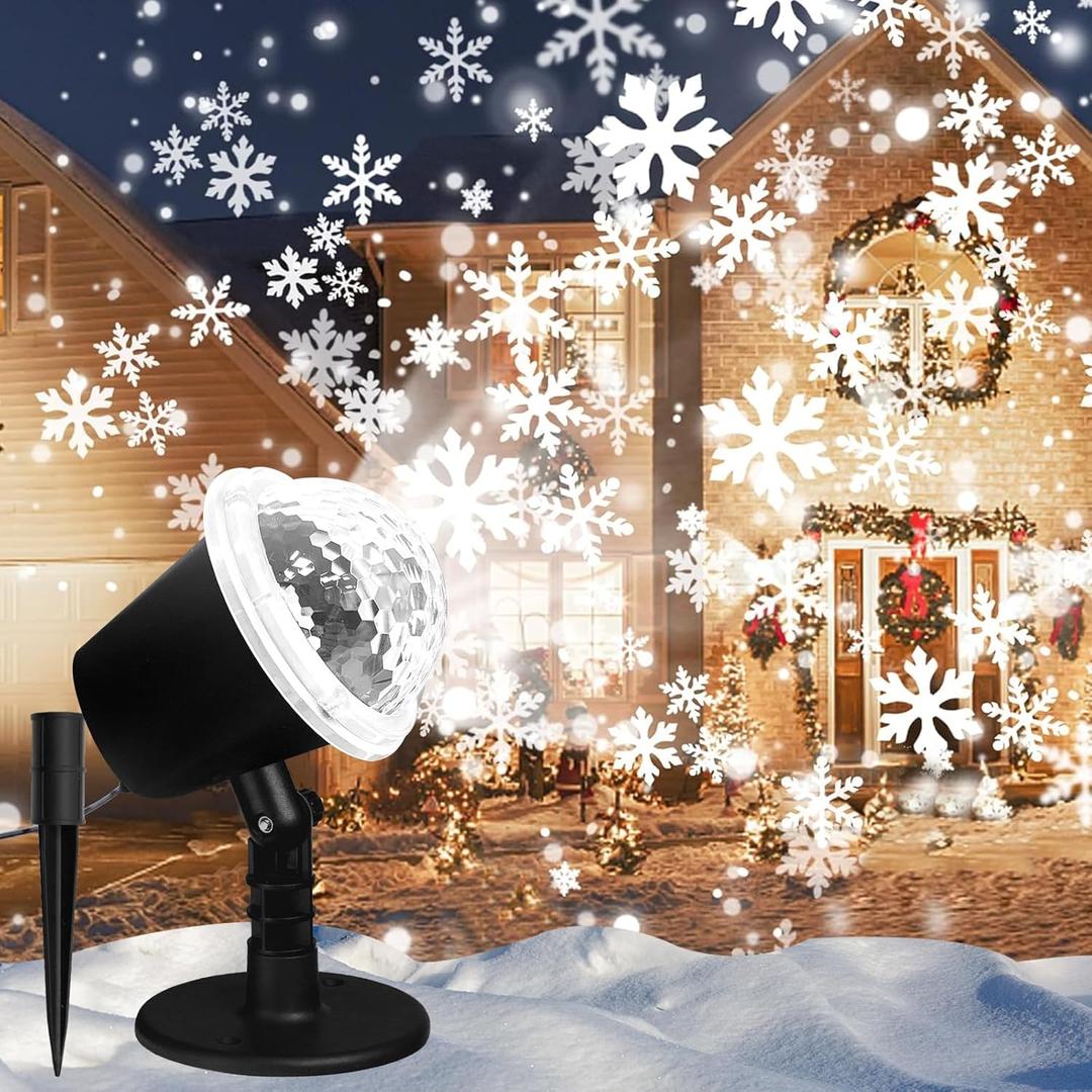 Christmas 2-in-1 Snowfall LED Light Projector - Christmas Snow Light with Waterproof Plug in Moving Effect Wall Mountable for Garden Ballroom, Party, Christmas, Holiday (2)