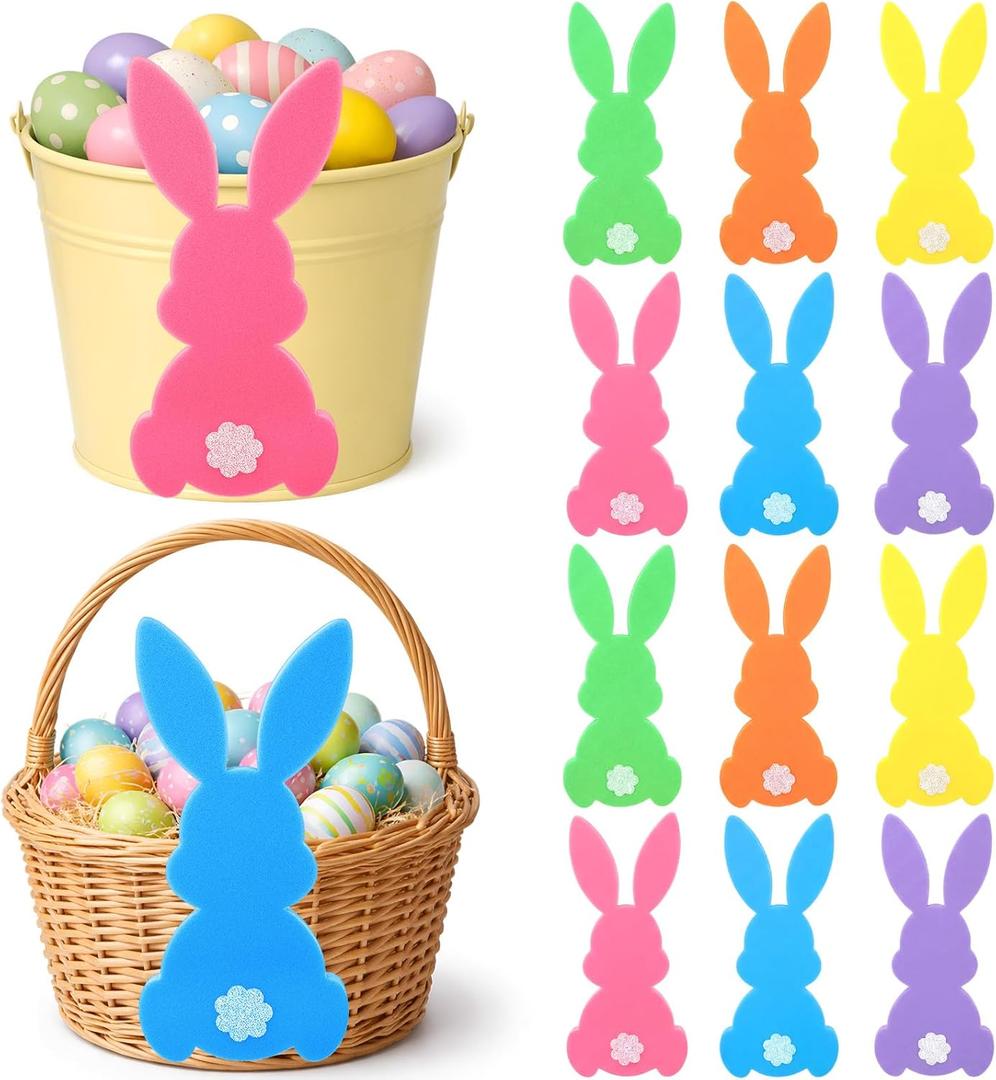 12 Pcs 12'' 3D Large Sponge Easter Decoration, Colorful Bunny Signs DIY Rabbit Craft for Basket Buckets Decor Spring Easter Party Wall Home Office Wreath Lawn Indoor Outdoor Decor Supplies