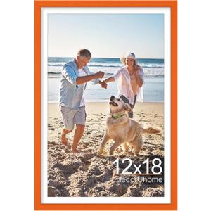 decorUhome 12x18 Picture Frame, Display Pictures 11x17 with Mat or 12x18 without Mat, Wall Mounting Photo Frame, Orange, 1 Pack