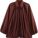 WOWULOVELY Women's Puffed Bomber Jacket Oversized Lapel Collar Streetwear Coat Long Casual Batwing Sleeve Zip Pleated Shirts. Size L.