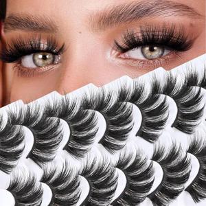 Losha Lashes Pack 7 Pairs Fluffy Faux Mink Eyelashes Soft Handmade False Eye Lashes for Dramatic Makeup