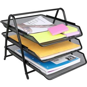 Greenco Letter Tray Desk Organizer, 3-Tier Mesh Paper Tray, Document, Letter, Office Paper Organizer, Black
