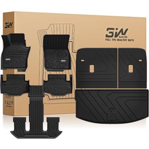 3W Floor Mats & Backrest Mats & Cargo Mats for Mazda CX-90/CX-90 PHEV 2026 2025 2024 7 Seats with 2nd Row Bucket Seats, All Weather TPE Custom Fit Floor Liners Accessories