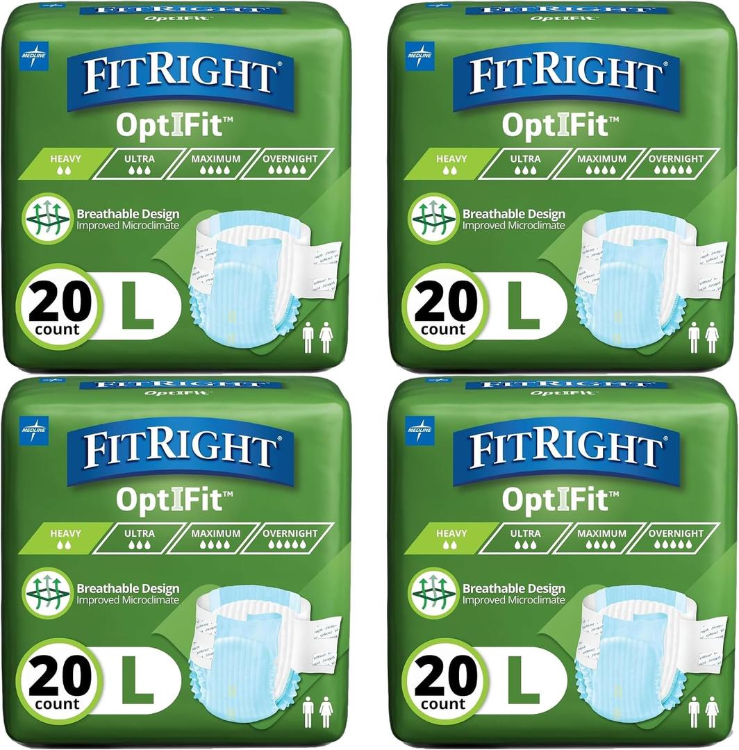 FitRight OptiFit Extra Adult Briefs, Incontinence Diapers with Tabs, Moderate Absorbency, Large, 44 to 56", 80 count