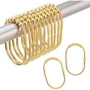 Amazer Gold Shower Curtain Rings, Shower Curtain Hooks Rust Proof Metal Shower Hooks for Shower Curtain, Wide Shower Rings for Bathroom Shower Rod and Curtains