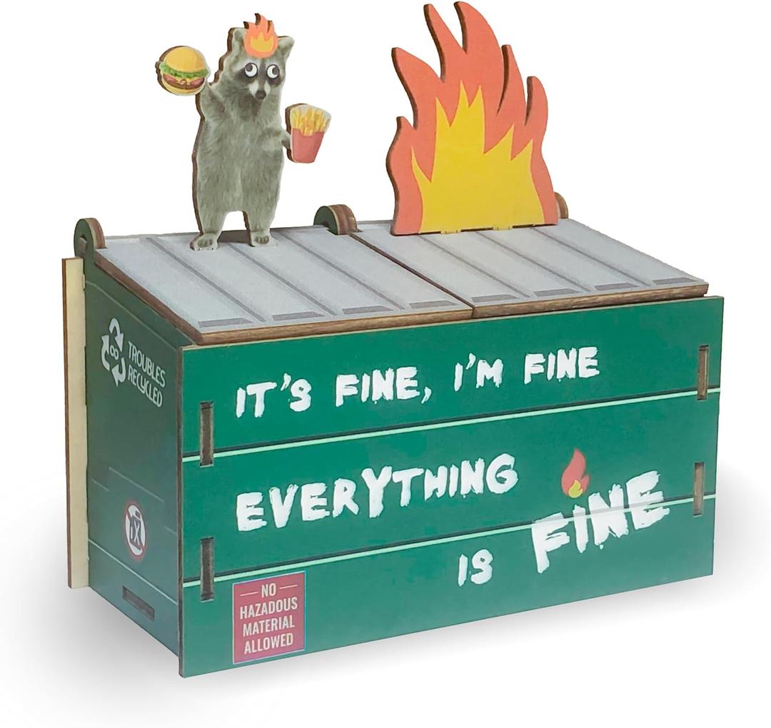 2 x Desk Dumpster Pencil Holder - 2 compartments for office supplies - Funny Desk Office Accessories - Great Gift for Coworkers - White Elephant Gift, Everything is Fine