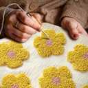 Throw Pillow Covers 18x18 - Tufted Decorative Pillow Cover with Zipper for Couch Sofa Bed Living Room Home Decor Aesthetic Soft Spring Summer Farmhouse Tassels Indoor Pillowcase, Yellow Flower