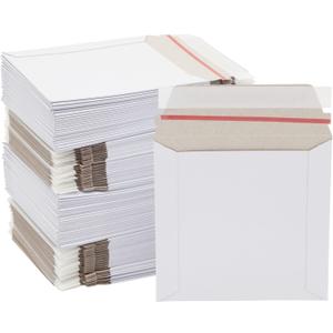 100 Pack 6x6 Rigid Mailers - 450 GSM Thick and Sturdy - Self Sealing Stay Flat Cardboard Envelopes for Mailing CDs, DVDs (White) - Cardboard Mailers
