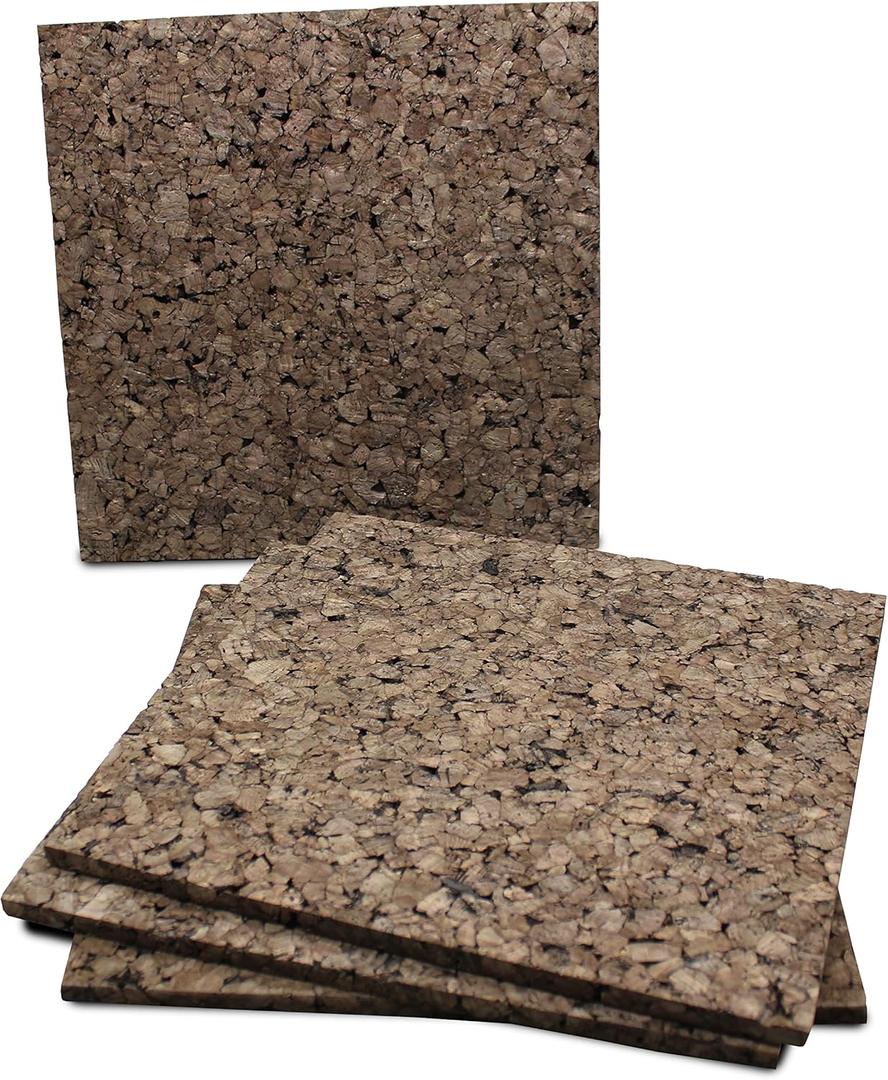 Flipside Products 12" x 12" x 9.5mm Thick Dark Brown Cork Squares, Wall Tiles, Square Pinning Cork Board, Bulletin Board Mini Wall Board - 4 Pack