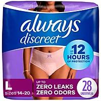 Always Discreet Adult Diapers for Women, Incontinence Underwear, Postpartum Essentials, Disposable Briefs, Max Absorbency, Bladder Leak Protection, Large, 28ct