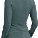 Women's Long Sleeve Deep V Neck Tops Wrap Ruched Slim Fit Shirts Button Side Blouse Sexy Fall Outfits 2025 (Green, S)