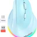 MEETION Ergonomic Mouse, Wireless Vertical Mouse RGB Backlit Rechargeable Mice for Bluetooth(5.2 + 3.0) & USB-A with Type-c Adapter 4 Adjustable DPI Mac/Windows/Andriod/PC/Tablet/iPad Blue