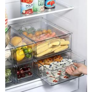 Fridge Drawer Pull Out Stackable Bins, Clear Refrigerator Stackable Organizers, Fridge Organizer Storage for Kitchen, Pantry, Vegetables, Fruits (2 Small)