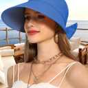 Rulala Fancy Sun Hats for Womens Wide Brim Visor UV Protection Hat for Beach Summer Packable Cap (Blue)