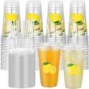 Jingmore 200 Sets 24 oz Lemonade Disposable Plastic Cups with Lids and Straws Lemon Stand Supplies Bulk Big Yellow Lemon Cold Beverage Drinking Cups Bulk for Summer Fruit Party Birthday Supplies
