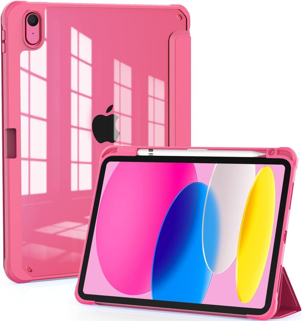 OKP Case for iPad 11th Generation 11-inch (A16) 2025, for 10.9'' iPad 10th Gen 2022, Slim Lightweight i Pad 11/10 th Gen Protective Cover with Trifold Stand, Auto Wake/Sleep, Clear PC Back Shell, Pink