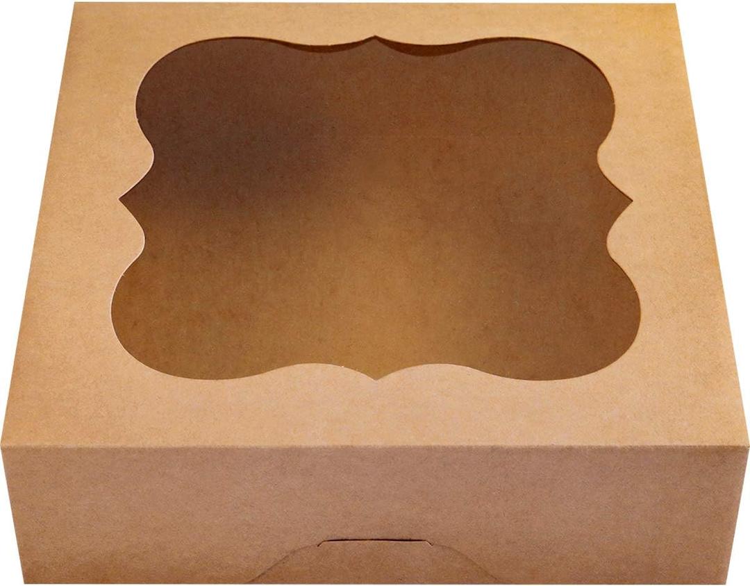 CHERRY 15-Pack 10"x10"x3"Brown Bakery Boxes with PVC Window for Pie and Cookies Boxes Small Natural Kraft Paper Box 10x10x3inch Pack of 15
