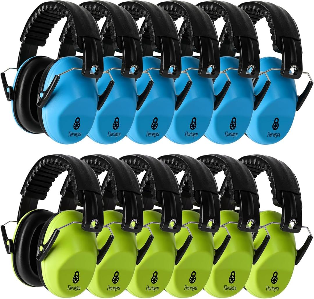 12 Pack Noise Canceling Headphones for Kids, Kids Ear Protection Earmuffs for Autism, Toddler, Children, Noise Cancelling Headphones Sound Proof Earmuffs for Concerts, Air Shows, Fireworks (6 Pack Green+6 Pack Blue)