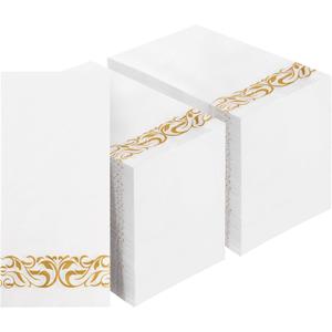 BESTVIP 200 Pack Disposable Paper Napkins, 3-Ply Dinner Napkins with Gold Trim for Guests, Bathroom Paper Hand Towels Soft and Absorbent, Perfect for Kitchen, Dinner, Party, Wedding or Event
