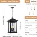 Classic Outdoor Hanging Lantern Weather-Resistant, Stylish, Matte Black Finish, Clear Seeded Glass and Functional, Extra Large Size