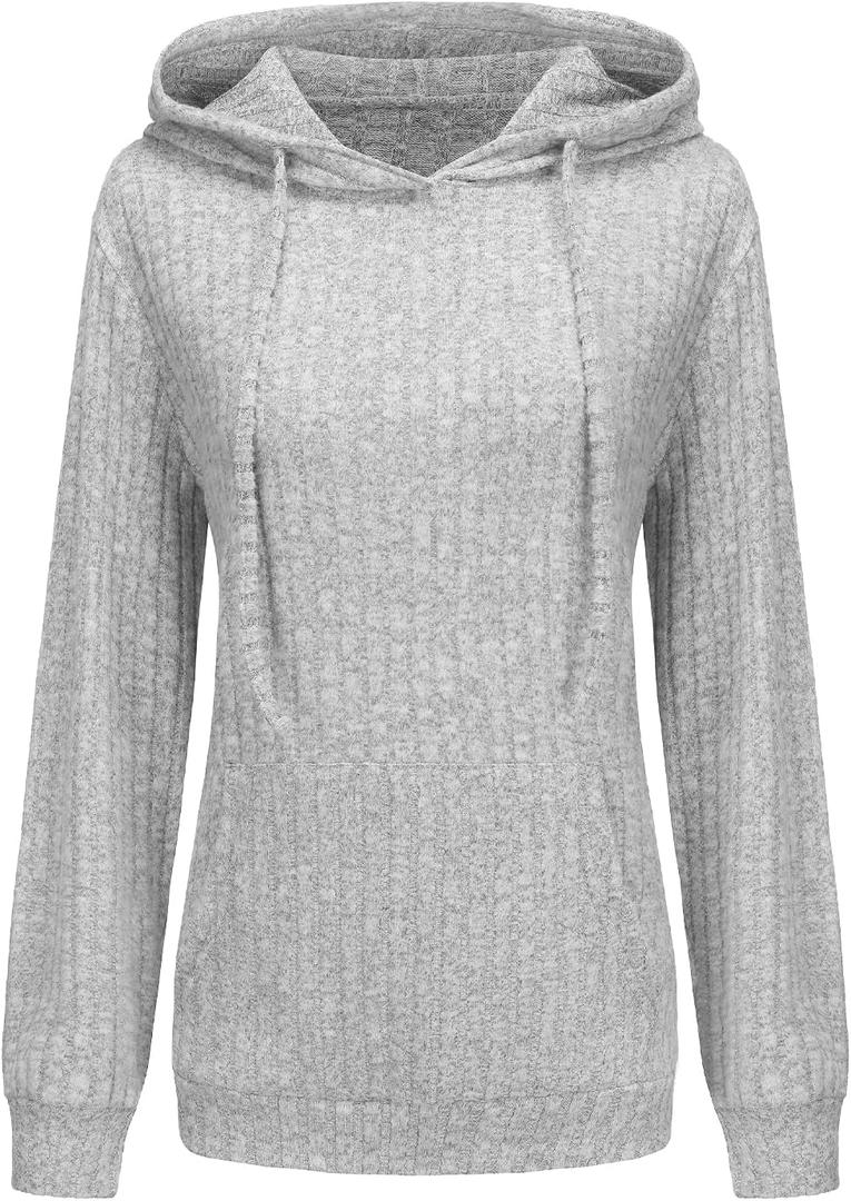 Womens Casual Hoodies Shirts Long Sleeve Lightweight Fall Pullover Tops Solid Velvet Loose Sweatshirt with Pockets (X-Large, Z340 Light Grey)