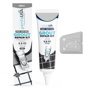 PentaUSA Tile Grout Repair Kit - Premixed Acrylic Sanded Grout for Bathroom, Shower & Kitchen, Water-Resistant Tube with Applicator, Fills Cracks and Gaps in Lines - Gray (8.8oz/250gr)