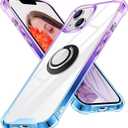 Ring Holder Series Case Designed for iPhone 13 6.1 Inch, Clear Cute Slim Colorful Bumper Protector Phone Stand Cover Support Magnetic Car Phone Mount (Purple Blue)