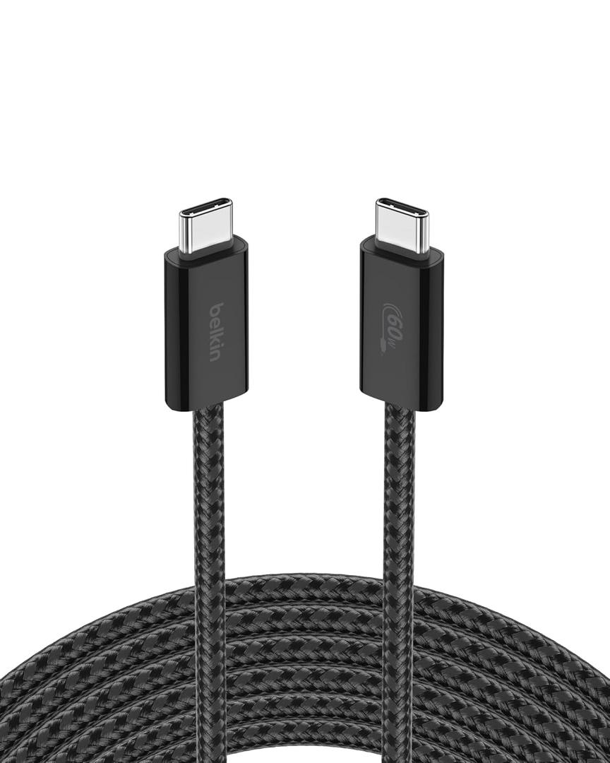 Belkin USB C to USB C Cable, 9.9ft, 60W - Type C Charger, iPhone Charger Cord, Soft, Braided, Flexible for iPhone 17, Galaxy S25, Pixel 10, Airpods, iPad Pro, Tablet & More, Travel Essentials - Black