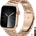 Lenrao Compatible with Metal Apple Watch Bands for Men Women 46mm 45mm 49mm 44mm 42mm 41mm 40mm 38mm, Stainless Steel Strap for iWatch Bands for Men Series 11 10 9 8 7 6 5 4 3 2 1 SE Ultra 2 3 (Royal Gold)