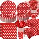 Funnymoom 452 Pcs Red Polka Dot Party Supplies for 50, Red and White Polka Dot Paper Plates Napkins Cups Tablecloth Cutlery Straws for Mouse Birthday Carnival Family Picnic Barbecue Party Decoration