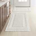 MIULEE Set of 2 Waffle Bathroom Rugs, Boho Bath Rug Super Absorbent, Non Slip Washable Ultra Soft Rubber Backed Shower Bath Mats for Floor, Tub, Shower, Looped Design, White, 17"x24"+18"x30"
