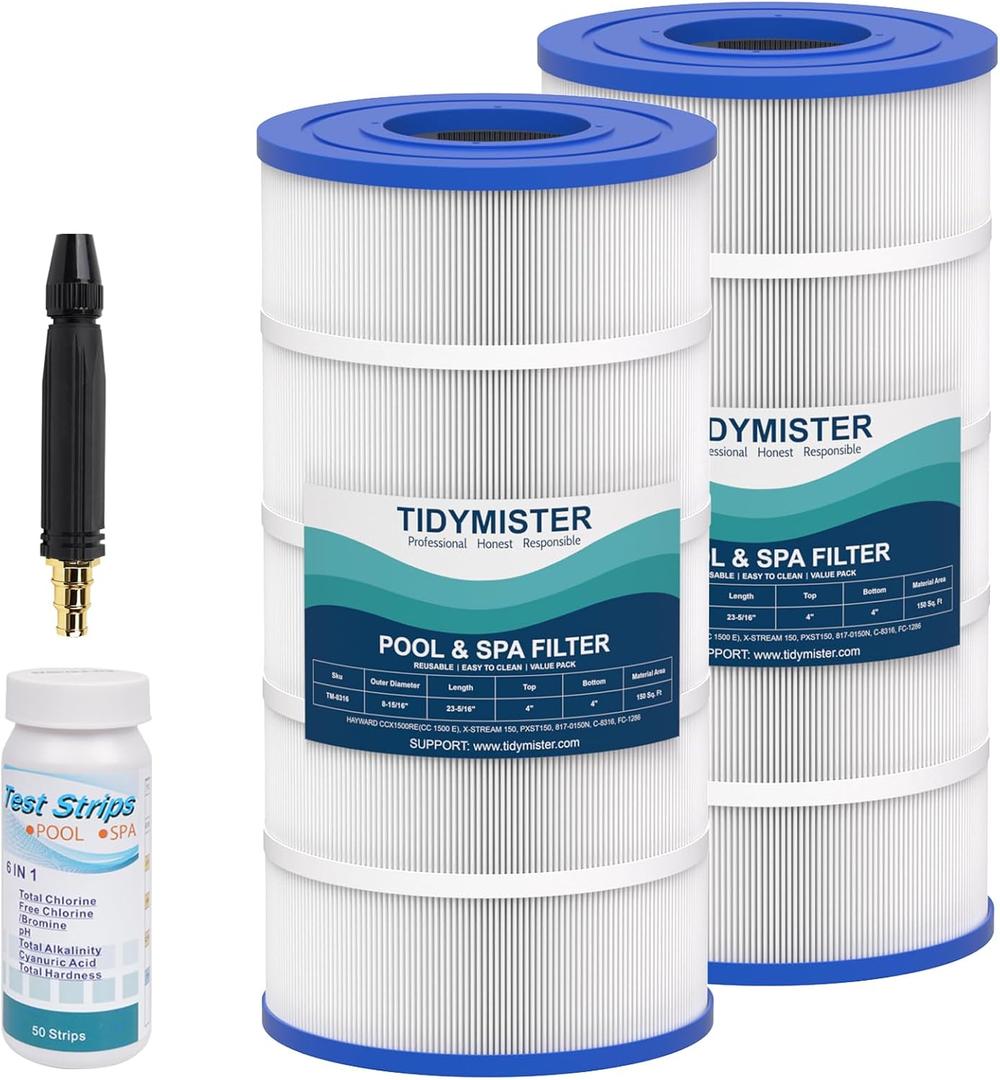 TidyMister PXST150 Pool Filter Cartridge Replacement, Compatible with Hayward XStream CC1500, CCX1500RE, CC-1500-E, Pleatco PXST150, Unicel C-8316, Filbur FC-1286, 150 sq.ft, 2 Pack