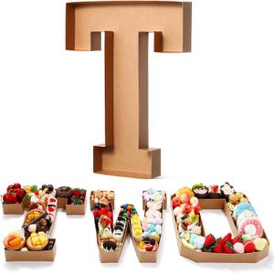 SiliFine 13.7''H Cardboard Letters Box for Charcuterie Birthday Fillable Paper Mache Candy Container Letter Box for Birthday Treats Festival Decorative(Letter T)