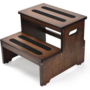 StrongTek Bed Step Stool for High Beds, Large Bamboo 2-Step Stool for Adults & Seniors, 400 lbs Heavy-Duty, Non-Slip Steps, Stable & Durable Wood Step for Bedroom or Bathroom