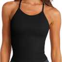 LASLULU Womens Sports Bra Seamless Long Crop Tank Racer Back Spaghetti Strap Workout Yoga Bra Padded Halter Neck Casual Tops (X-Large, Black)