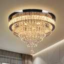 FRIXCHUR 19.7" Modern Crystal Chandelier Ceiling Light LED Chandeliers Flush Mount Ceiling Light Fixture for Bedrooms Living Dining Room Lights 2700K Warm White
