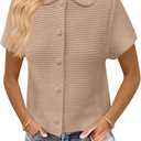 Saodimallsu Womens Short Sleeve Cropped Cardigans Casual Summer Button Down Collared Lightweight Loose Knit Sweater Top
 Size L