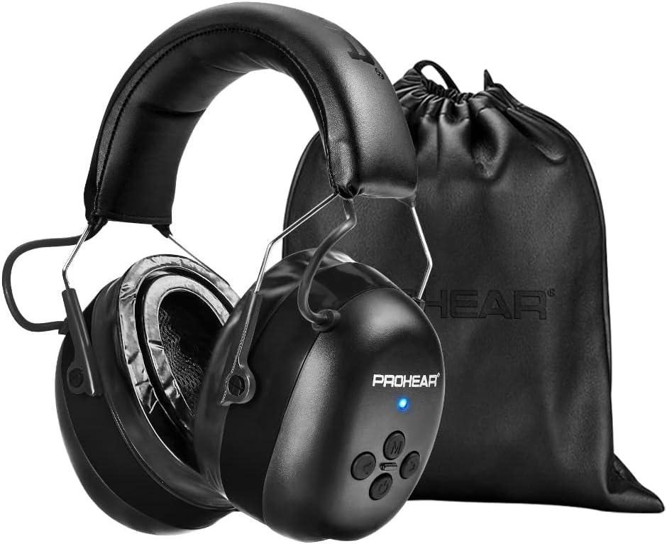 PROHEAR 037 Gel Ear Pads Bluetooth 6.0 Hearing Protection Headphones,1500mAh Rechargeable Battery for 120H Playtime Perfect for Mowing Workshops Snowblowing - Black