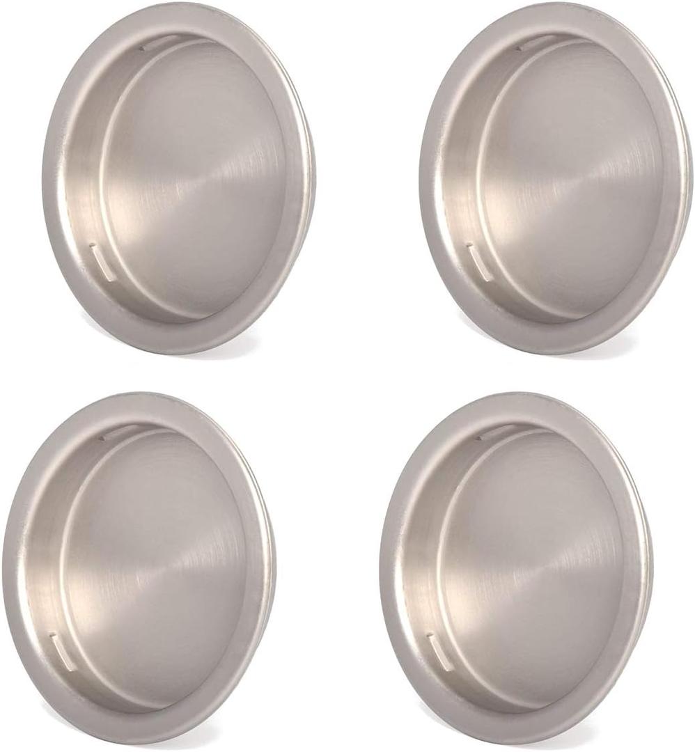 HOMOTEK 4 Pack Closet Door Finger Pull 1-3/4, Easy Snap in Installation, Satin Nickel Finish,Fits a 3/8 Depth x 1-3/4" Diameter Opening Hole