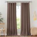 RYB HOME Linen Textured Sheer Curtains - Rod Pocket Semi Transparent Thick Privacy Boho Country Rustic Drapes for Living Room Bedroom, W 52" x L 95", Brown, 2 Panels