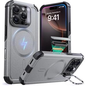 ESR for iPhone 16 Pro Max Case with Stash Stand, Camera Control, 23FT Military-Grade Shock-Absorbing Drop Protection, Compatible with MagSafe Accessories, Magnetic Cyber Series, Titanium ESR for iPhone 16 Pro Max Case with Stash Stand, Camera Control, 23FT Military-Grade Shock-Absorbing Drop Protection, Compatible with MagSafe Accessories, Magnetic Cyber Series, Titanium