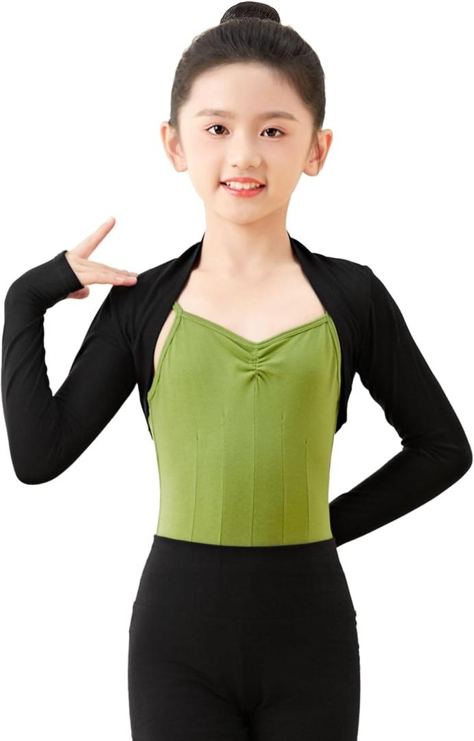 Dayrose Girls Ballet Shrug, Long Sleeve Girls Dance Top Over Leotards for Dance, Gymnastics (8-10 Years, Black)