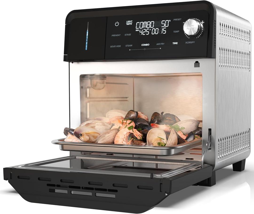 Nuwave PFAS-Free Steam Oven & Air Fryer, All-in-One Convection Cooker with Precision Steam Control, Toast, Air Fry, Sous Vide, Steam & More, Juicier Meats, 120 Presets, 50450F, Stainless Steel