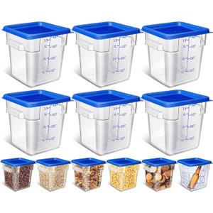 Yungyan 6 Pcs Commercial Clear Food Storage Containers 4 Qt Square Acrylic Airtight Food Storage Containers with Lids for Kitchen Restaurant Pantry Freezer Flour Sugar(Blue)