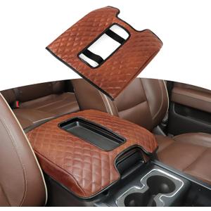 RT-TCZ for Silverado Center Console Cover Armrest Pad PU Leather for Chevy Silverado/Suburban/Tahoe 2014-2017 for GMC Sierra/Yukon 2014-2017 Brown Liner
