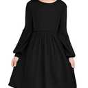 YOURUIKEY Girls Fall Dresses, Sweater Dress Lantern Long Sleeve Casual Knit Winter Dress for Girl Size 7-14 Years Black