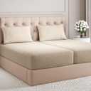 Split King Size 5 Piece Sheet Set - Comfy Breathable & Cooling Bed Sheets Set - Hotel Luxury Bedding for Women, Men, Kids, Teens, Boys & Girls - Deep Pockets & Wrinkle Free - Beige (Heathered Sheets)